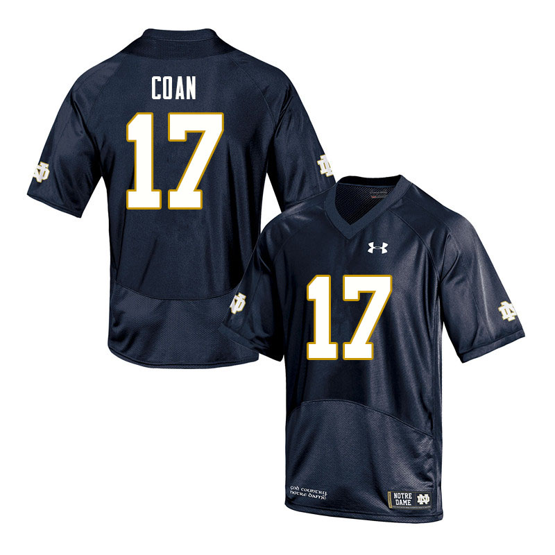 Men's NCAA Notre Dame Fighting Irish #17 Jack Coan Stitched College Under Armour Authentic Navy Football Jersey HY10M18KM